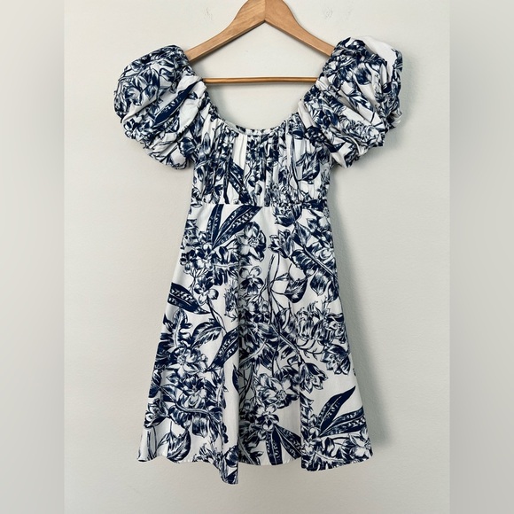 Abercrombie and Fitch Puff Sleeve Mini Dress Blue Floral Toile Puffle Cottage‎ - Picture 1 of 9